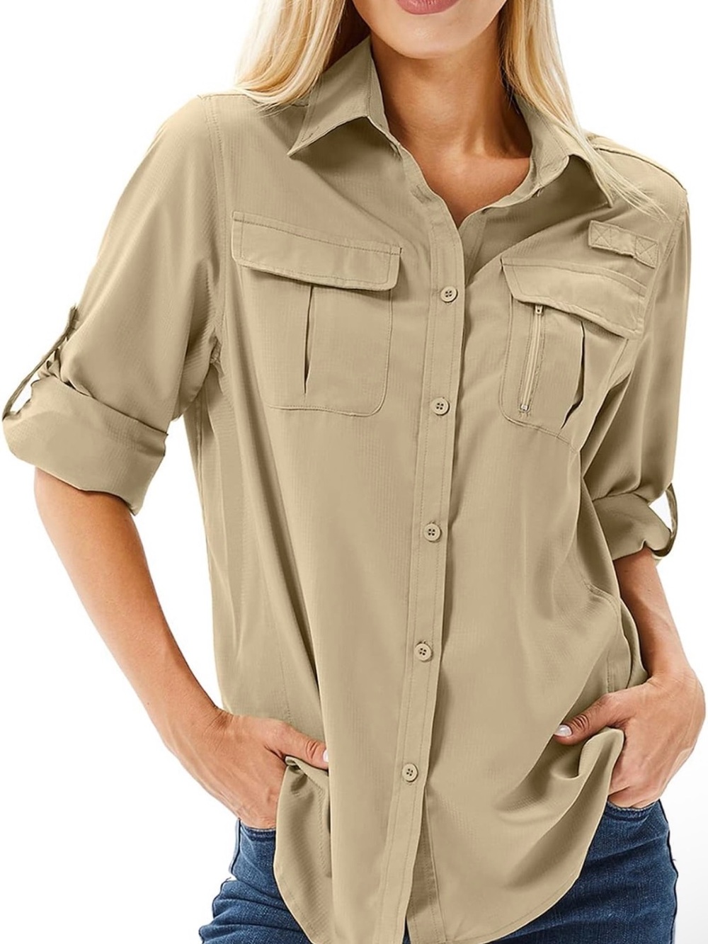 NWOT- Women’s UPF 50 Long Sleeve Quick Dry Active Button Down
